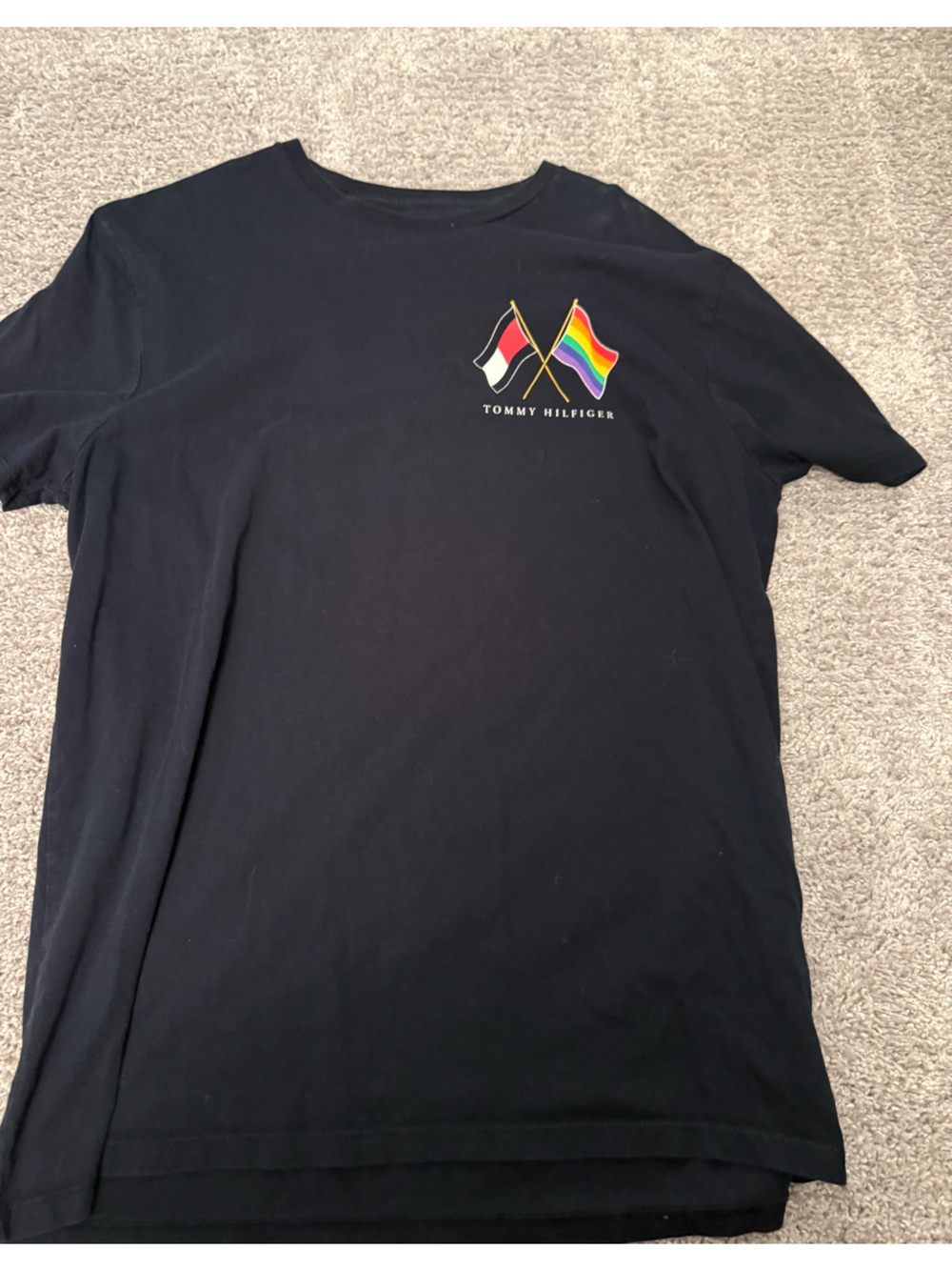 Tommy Hilfiger Black Tee with Rainbow & Flag Crest